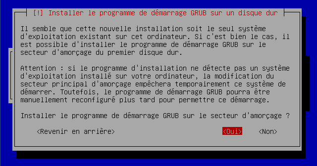 Écran précédant l'installation de GRUB