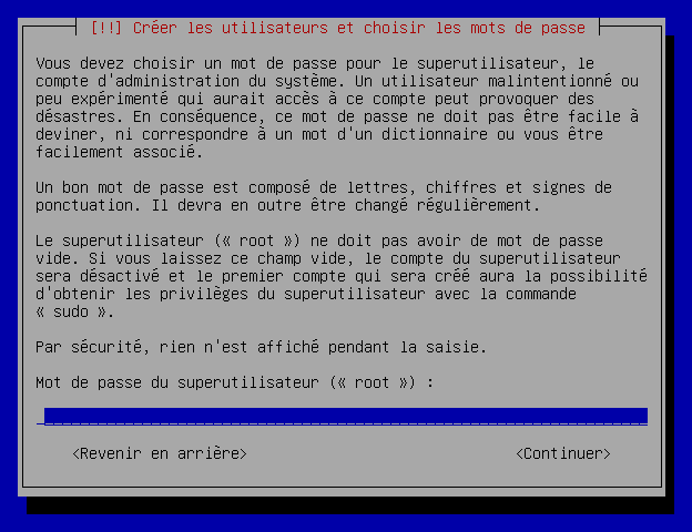 Première demande du mot de passe root