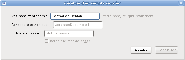 Configuration d'un compte avec Icedove