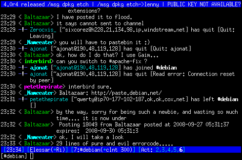 Sur #debian avec irssi