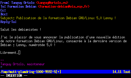 Mutt : rédaction d'un message