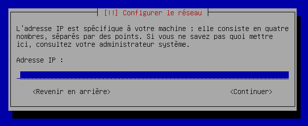 Saisie de l'adresse ip